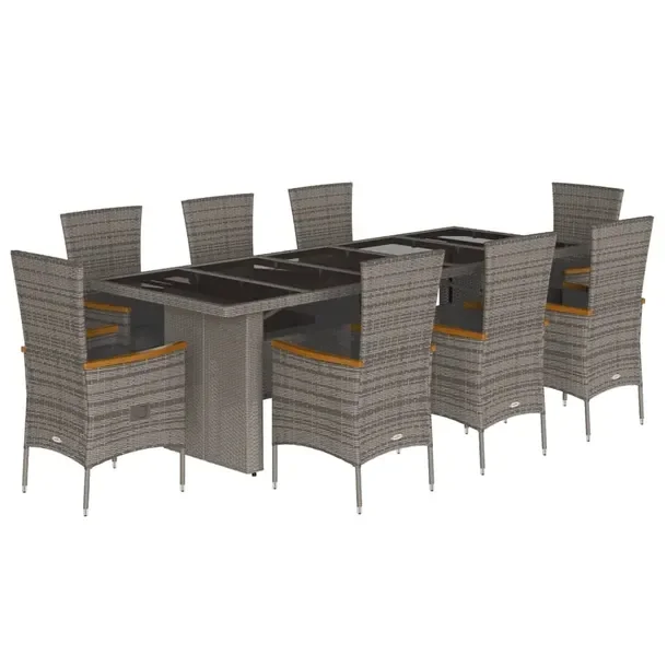 Zestaw mebli ogrodowych szary 240 x 90 x 75 cm, 8 krzeseł 60 x 58 x 108 cm