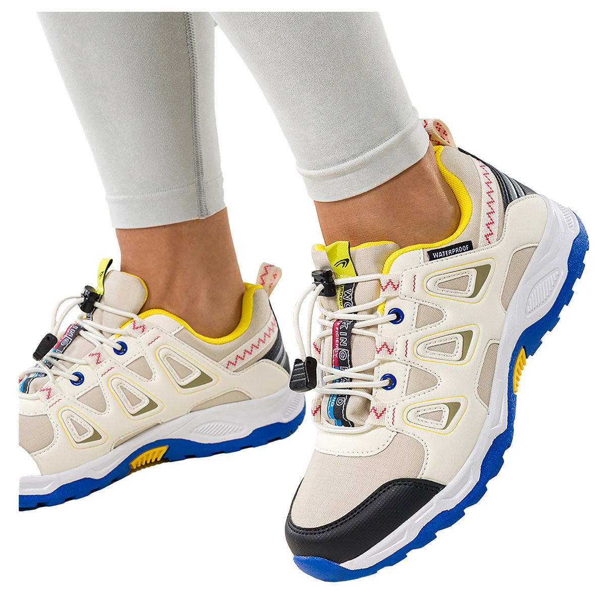 Beżowe buty sportowe trekkingowe damskie na bieżnikowanej podeszwie z regulowaną elastyczną sznurówką kremowe wstawki Casu RS-2503-2W -39