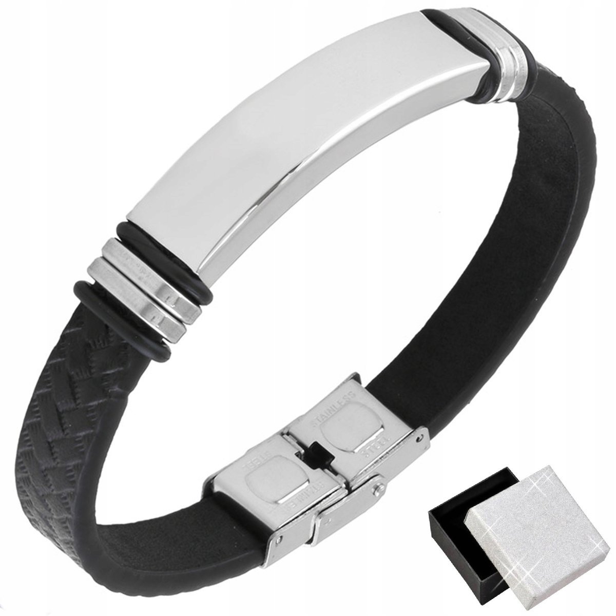 Skórzana Męska Bransoletka Stal Szlachetna Prezent