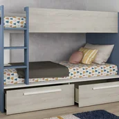 Łóżka dla dzieci i młodzieży - Łóżko piętrowe 2 x 90 x 200 cm - 2 szuflady - Niebieski, naturalne drewno i biały - TINOLI - miniaturka - grafika 1
