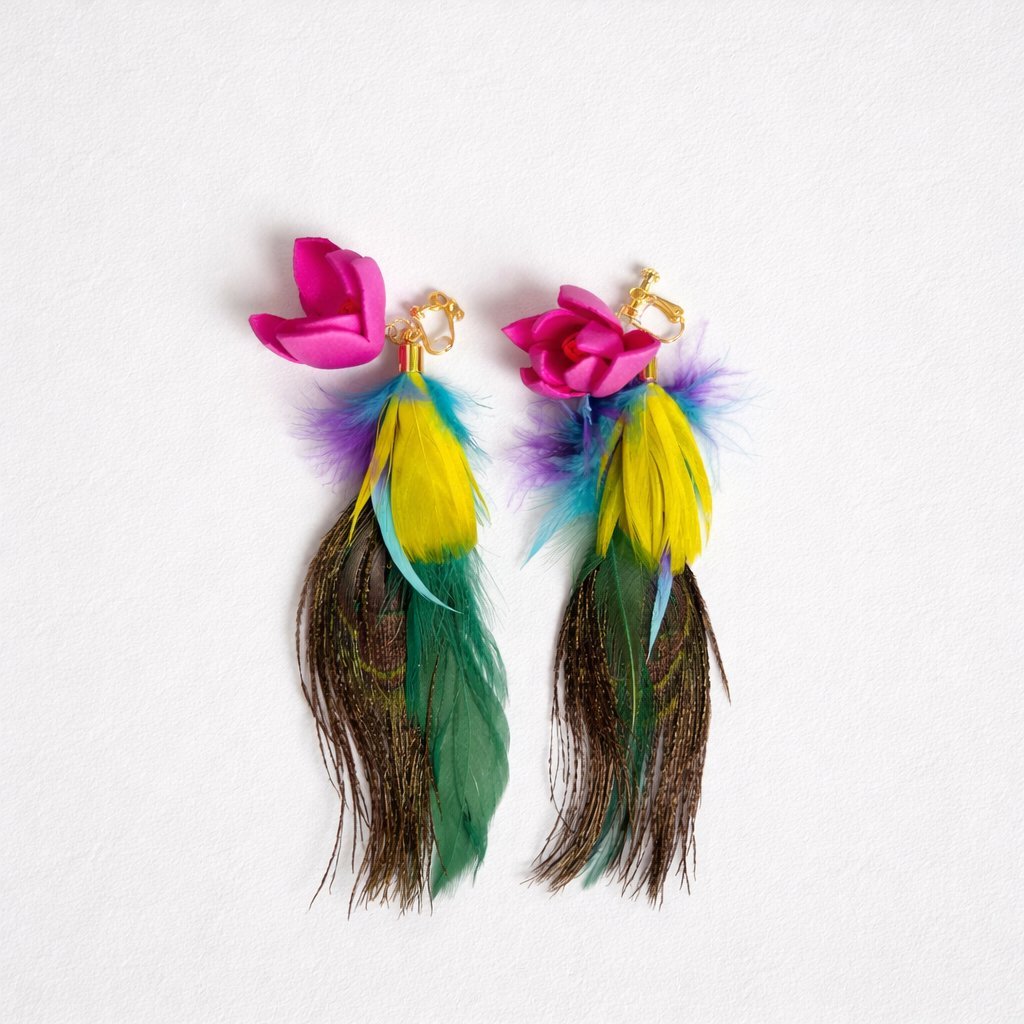 klipsy z pawimi piórami rekodzieło