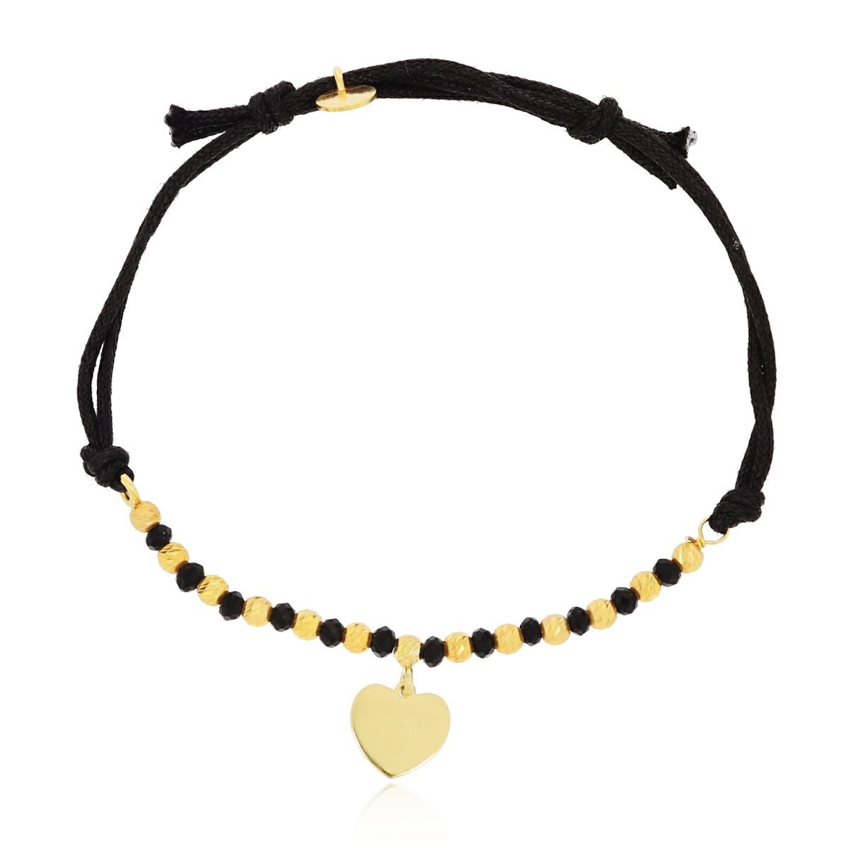 Pozłacana bransoletka czarny sznurek z sercem