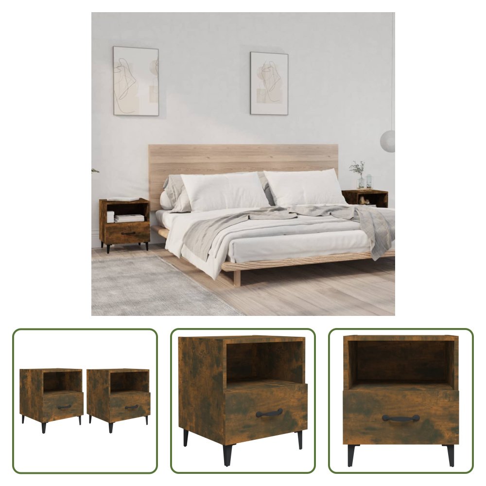 The Living Store Szafki nocne 2 szt. Materiał drewnopochodny dąb wędzony