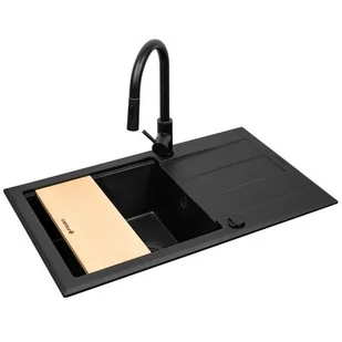 PYRAMIS Zlewozmywak 78x48 SPARTA PLUS LUX 1B1D, Bateria IDEA volcano, k.aut., deska - BLACK EDITION 070175802BE * - Zlewozmywaki z baterią - miniaturka - grafika 1