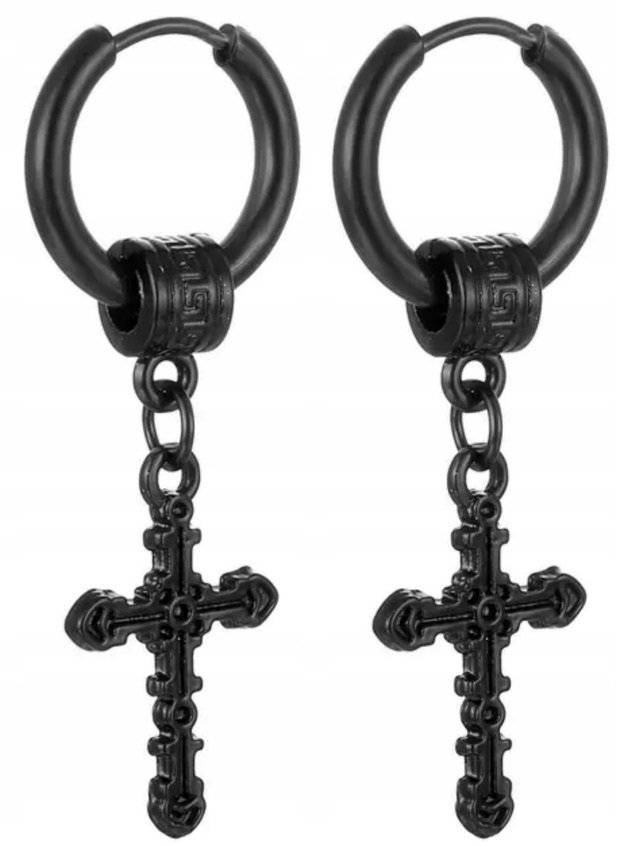 Kolczyki Do Uszu HUGGIE Krzyżyk Punk Gothic STAL