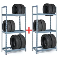 Szafy i regały magazynowe - Regał na opony 1+1 GRATIS, 2100x1000x500 mm, 3 piętra, RAL 7031 - miniaturka - grafika 1