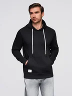 Bluzy męskie - Bluza męska dresowa BASIC kangurka z kapturem - czarna V5 B1674 S - miniaturka - grafika 1