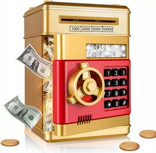 Sejf Skarbonka Na Monety Banknoty Wpłatomat + Pin (Złoty) - Skarbonki - miniaturka - grafika 1
