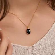 Naszyjniki - Naszyjnik "Black Ellipse" ozdobiony onyksem ze srebra 925 pozłacanego - miniaturka - grafika 1