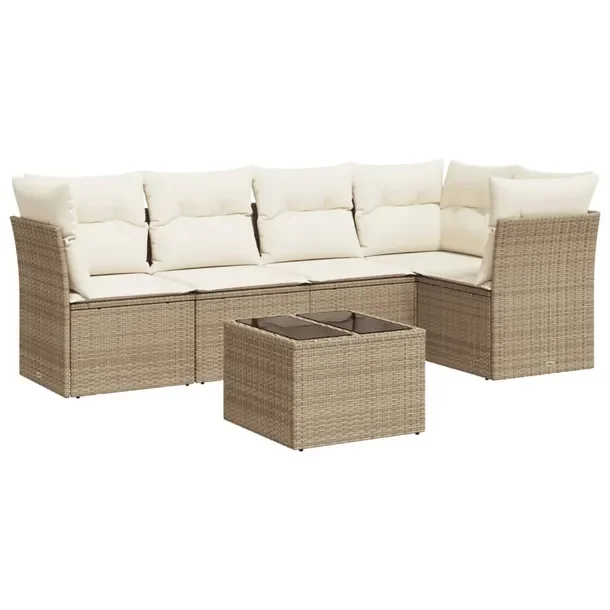 Beżowy zestaw mebli ogrodowych z rattanu PE - sofa 234 x 124 x 69 cm, stol