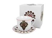 Filiżanki - Filiżanka do kawy i herbaty porcelanowa ze spodkiem DUO WZÓR PARZENICA 470 ml - miniaturka - grafika 1