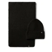 Czapki damskie - Zestaw Szalik i Czapka Calvin Klein Jeans Monogram Rib Scarf Beanie Set IU0IU00638 Czarny - miniaturka - grafika 1