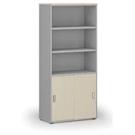 Szafy biurowe - Szafa biurowa kombinowana PRIMO GRAY, drzwi przesuwne na 2 poziomach, 1781 x 800 x 420 mm, szary/brzoza - miniaturka - grafika 1