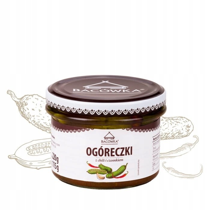 Ogóreczki z chili i czosnkiem Bacówka w zalewie octowo-olejowej, 220g