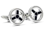 Spinki do mankietów i krawatów - Srebrno-czarne spinki do mankietów - kierownica A154 - miniaturka - grafika 1