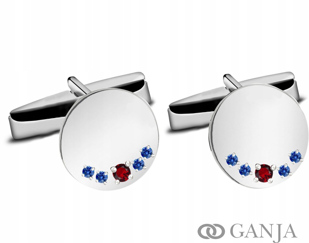 Okrągłe Spinki do mankietów z kolorowymi kamieniami , rubiny i szafiry