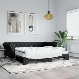 Sofa rozsuwana, czarna, 90x200 cm, sztuczna skóra Lumarko! - Łóżka - miniaturka - grafika 1