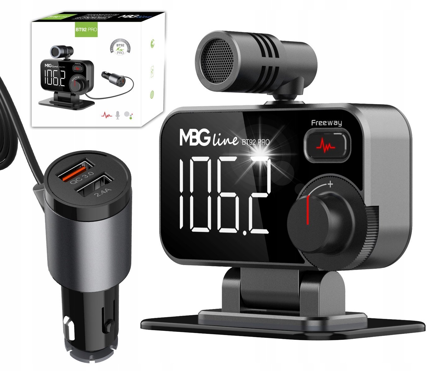 Mbg Line Transmiter FM Bluetooth 5.0 ładowarka USB QC 3.0