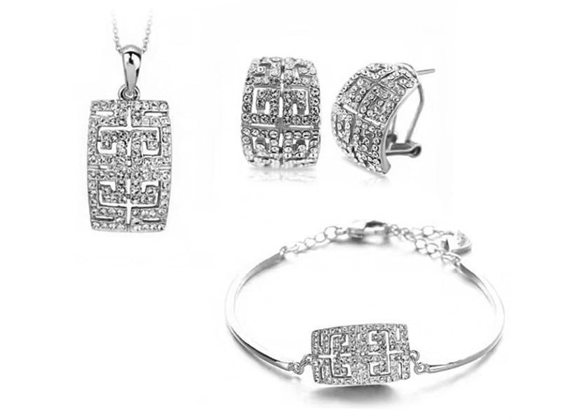 Komplet biżuterii elegancki błyszczący wzór z greckim wzorem i cyrkoniami na prezent