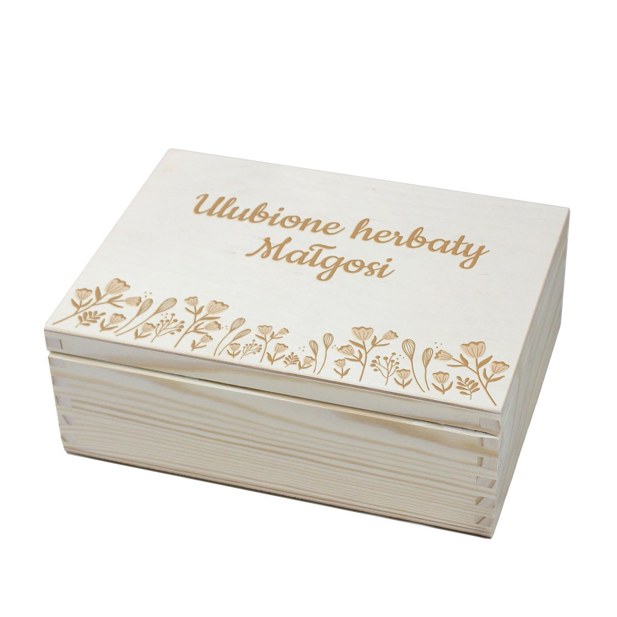 Pudełko na herbatę z grawerem herbaciarka z łąką i imieniem