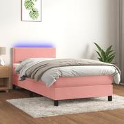 Łóżka - Łóżko kontynentalne z materacem i LED, różowy aksamit 90x200 cm Lumarko - miniaturka - grafika 1