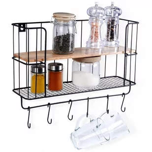 Półka ścienna metalowa z wieszakami 41x12x25,5 cm kod: O-229080 - Półki do kuchni - miniaturka - grafika 1