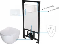Miski WC - Deante Peonia Zestaw Toaleta WC 51x36 cm bez kołnierza + deska wolnoopadająca + stelaż podtynkowy + przycisk spłukujący Slim Bianco CDEA6ZPW - miniaturka - grafika 1