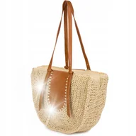 Torebki damskie - Beżowa Torba damska na lato pasek suwak boho modna listonoszka kosz - miniaturka - grafika 1
