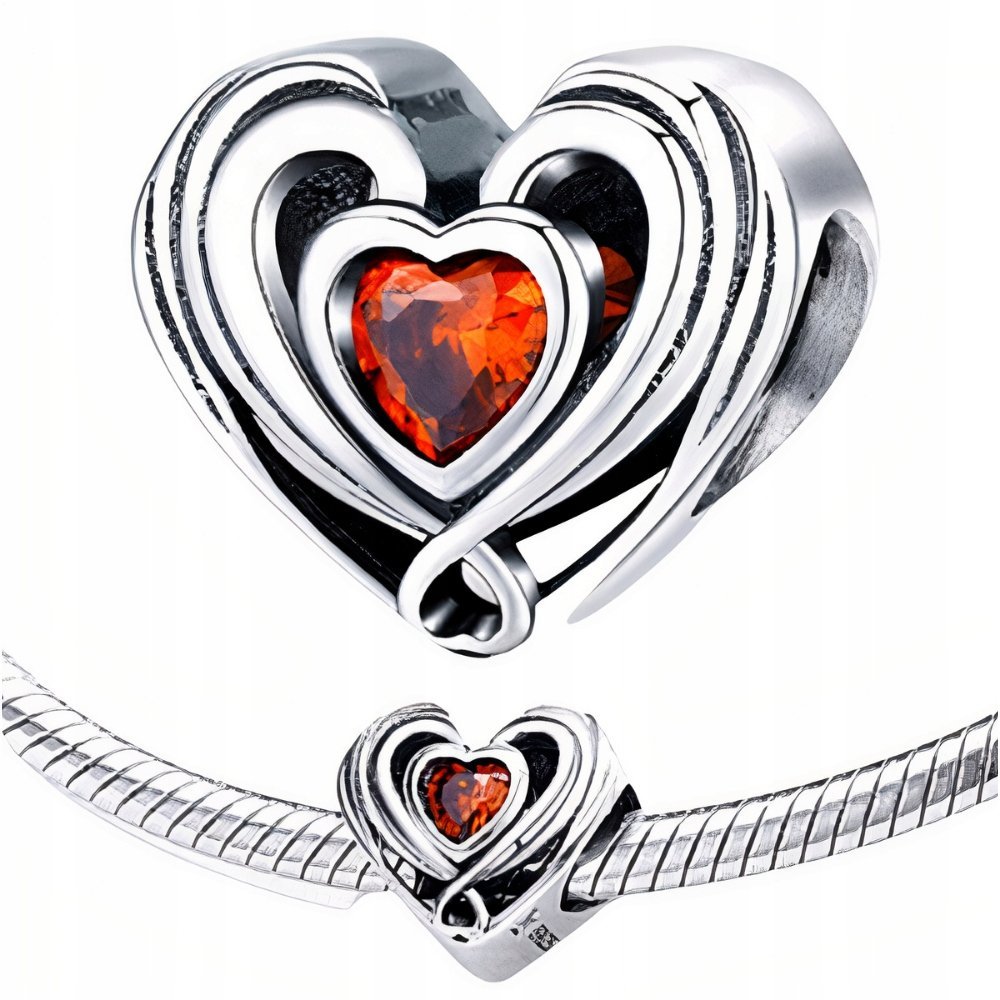 Charms Zawieszka Serce Z Kamieniem - Srebro 925