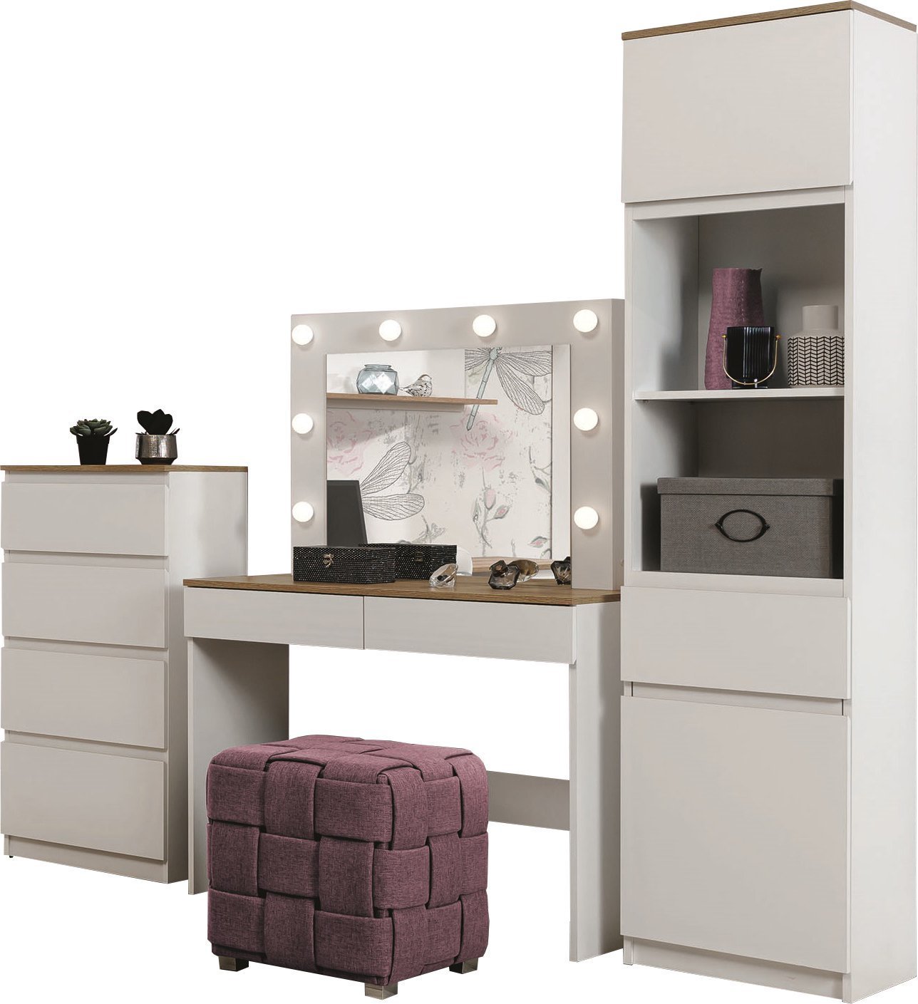 BogFran Meblościanka z toaletką komodą Zestaw mebli do sypialni salonu Biała REMI I