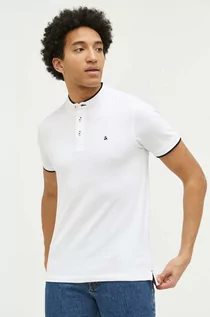 Koszulki męskie - Jack & Jones polo bawełniane JJEPAULOS kolor biały gładki 12199711 - grafika 1