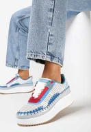 Moda i Uroda OUTLET - Niebieskie Sneakersy z Patchworkową Cholewką i Tłoczoną Platformą Geridia - miniaturka - grafika 1