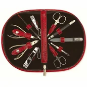 Pozostałe urządzenia kosmetyczne - Kellermann 5224 damski zestaw do manicure wzór skóry strusia, czerwony - miniaturka - grafika 1