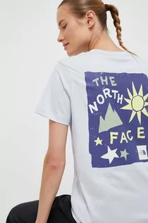 Koszulki sportowe damskie - The North Face t-shirt bawełniany kolor niebieski - grafika 1