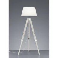 Lampy stojące - Trio Leuchten Rustykalna lampa podłogowa drewniany statyw biały klosz - Tripod - miniaturka - grafika 1
