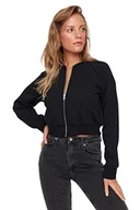 Bluzy damskie - Trendyol Damska bluza z okrągłym dekoltem, jednokolorowa, regularna bluza, Czarny, XS - miniaturka - grafika 1