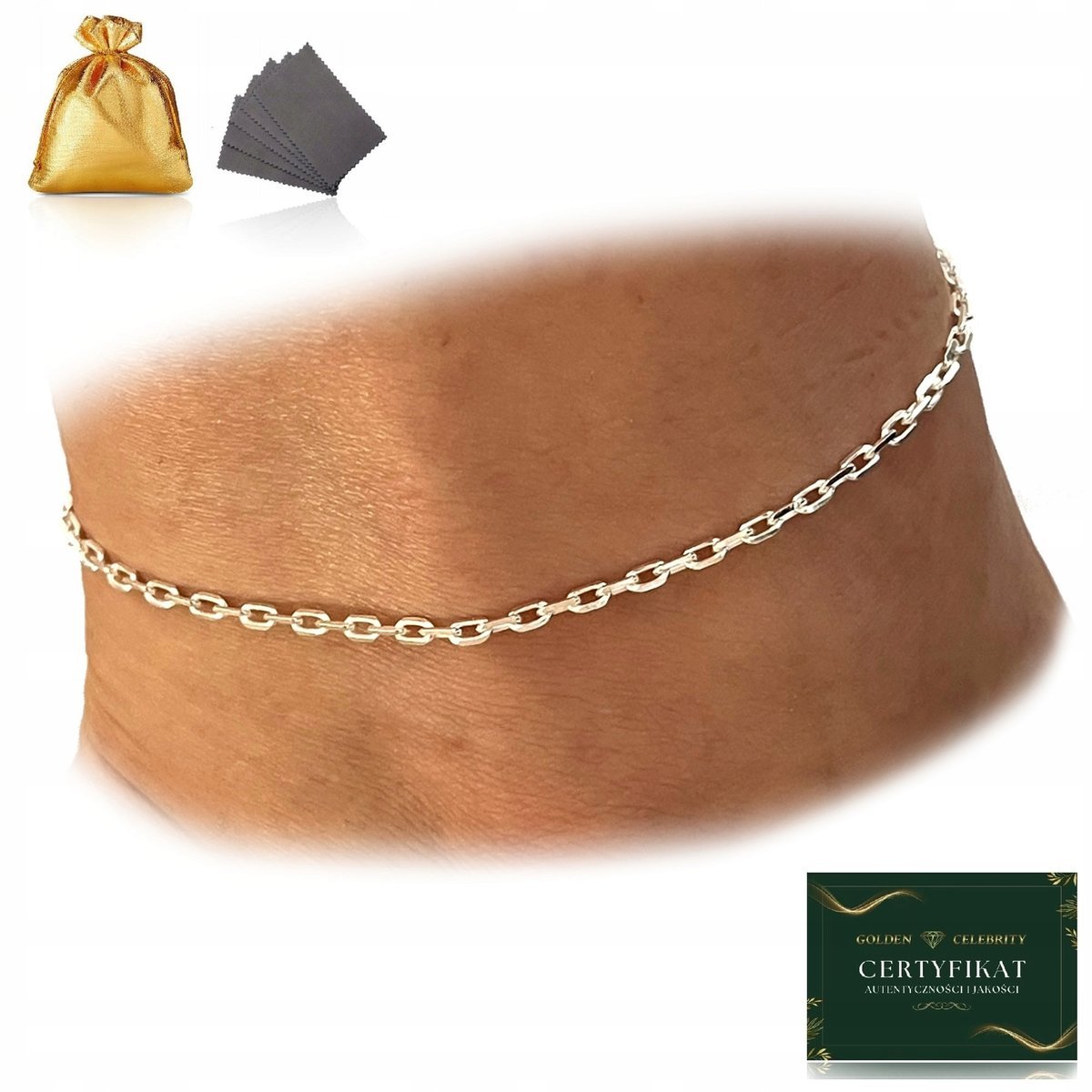 SREBRNA BRANSOLETKA NA NOGĘ ANKIER, SREBRO PRÓBA 925 REGULOWANA, 21cm + 5cm