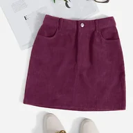 Spódnice - TEMU Damska Burgundowa Spódnica A-Line z Wysokim Stanem i Kieszeniami - Jednokolorowa, Krótka do Średniej Długości (Bez Rozciągliwości) do Biura, - miniaturka - grafika 1