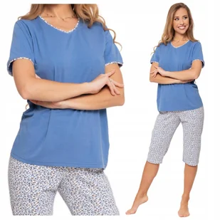 Piżama Damska Bawełniana Krótki Rękaw z Spodniami 3/4 w Kwiaty 2XL MORAJ - Piżamy damskie Piżama Damska Bawełniana Krótki Rękaw z Spodniami 3/4 w Kwiaty 2XL MORAJ - Piżamy damskie - miniaturka - grafika 1