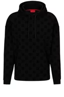 Bluzy męskie - BOSS Męska bluza z kapturem Flock AOP LOUNGEW, czarny (Black1), L - miniaturka - grafika 1