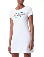 Sukienki - Love Moschino Damska sukienka Heart Multicolor Foil Print, optical white, 48 PL - miniaturka - grafika 1