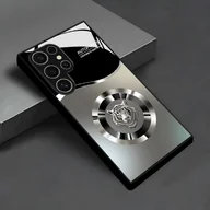 Etui i futerały do telefonów - TEMU Wzór wzorca w kolorze szarego-srebrnego gradientu z białym tygrysem na głowie, logo dla etui na telefon z szkła, kompatybilne z Samsung Galaxy - miniaturka - grafika 1