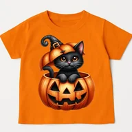 Koszulki dla dziewczynek - Pomarańczowa koszulka z dynią na Dzień Dyni - kotdynia30 - miniaturka - grafika 1