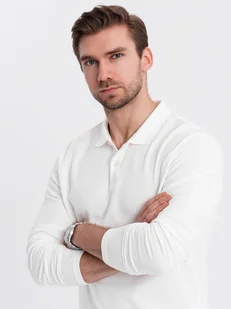 Longsleeve męski BASIC z kołnierzykiem polo biały V1 OM-POBL-0114 M - Koszulki męskie - miniaturka - grafika 1