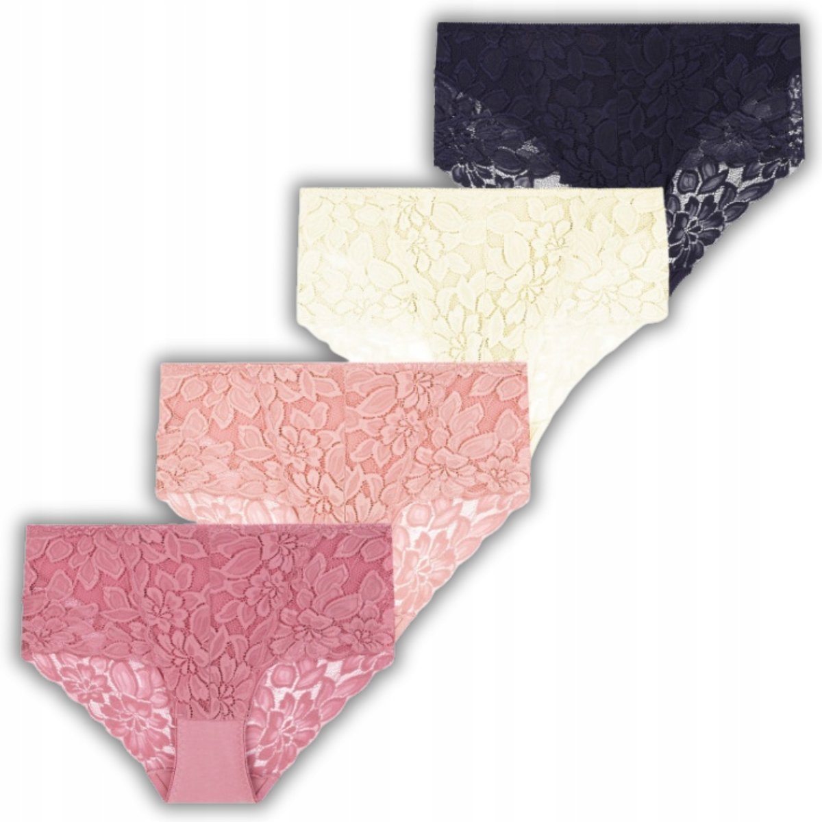 4X Majtki Damskie Figi Z Wysokim Stanem Bawełna Koronkowe Moraj 3Xl Mix Kolor 1