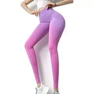 Legginsy - EULLA Damskie sportowe legginsy do jogi, bezszwowe, z wysokim stanem, treningowe, hip-up, fitness, spodnie do biegania, różowy liliowy, L - miniaturka - grafika 1