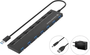 Koncentrator USB CONCEPTRONIC 7-portowy 3.0 -> 7x3.0 z czarnym zasilaczem - Huby USB - miniaturka - grafika 1