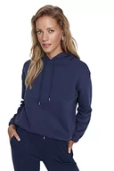Bluzy damskie - Trendyol Damska bluza z kapturem, jednokolorowa, regularna, granatowy, M - miniaturka - grafika 1