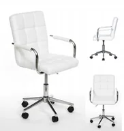 Fotele i krzesła biurowe - Krzesło fotel obrotowy biały biuro eco-skóra - miniaturka - grafika 1
