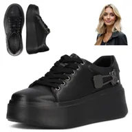Półbuty damskie - Sneakersy Damskie Skórzane Czarne FILIPPO na Platformie Półbuty Sportowe Sneakersy Damskie 40 Skórzane Czarne FILIPPO na Platformie Półbuty Sportowe - miniaturka - grafika 1